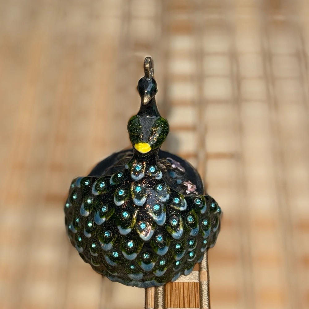 Crystal Bejeweled Blue And Green Peacock Trinket Pill Jewelry Box - Picture 11 of 16